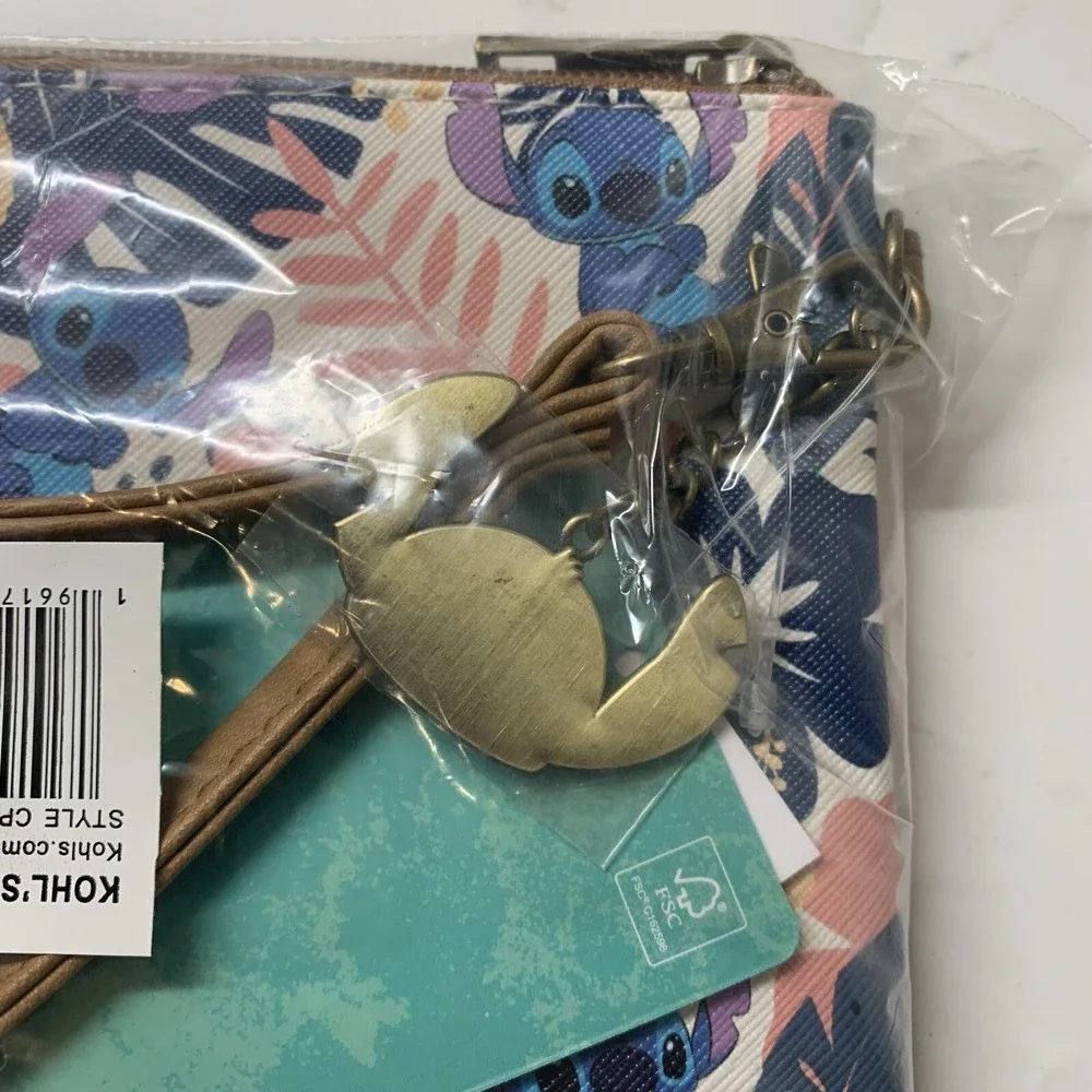 Disney Bioworld Stitch Wristlet Clutch Bag with Gold Stitch Charm